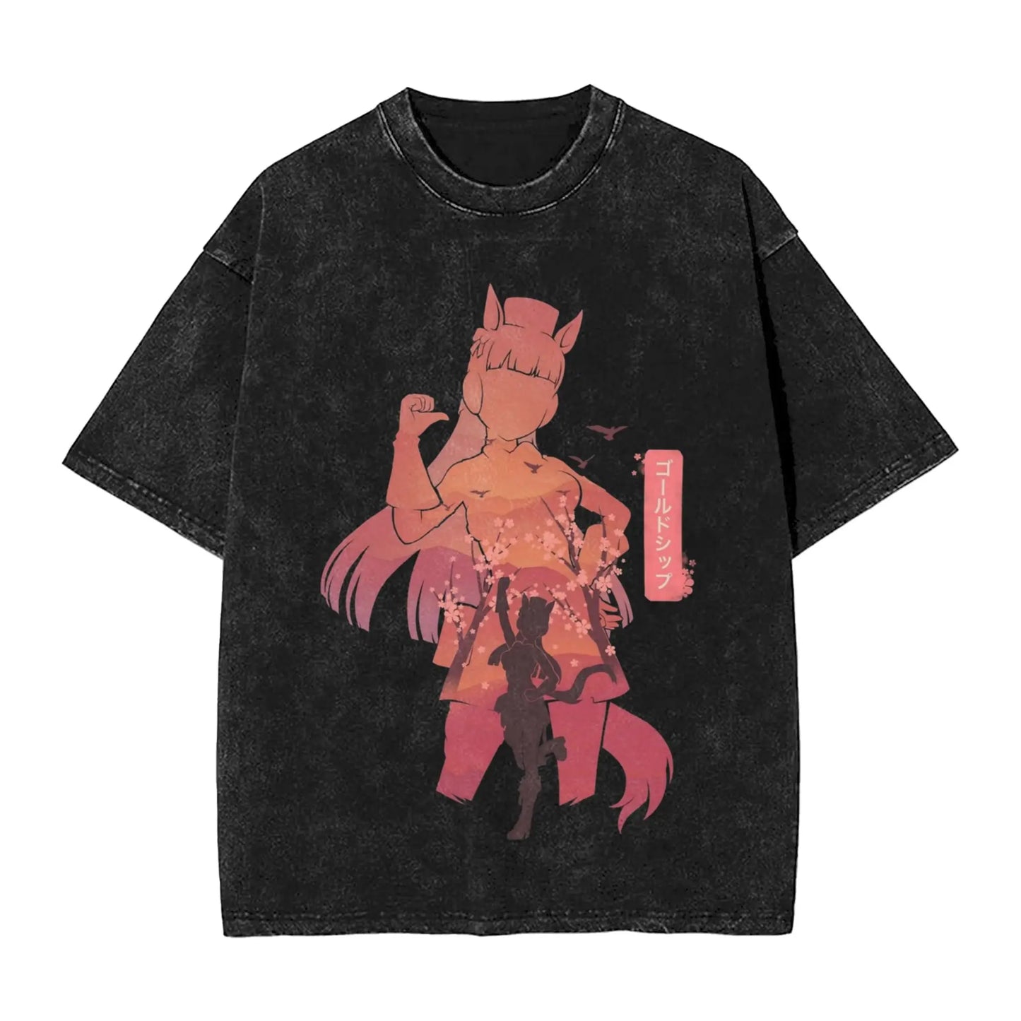 Washed T Shirts Satono Diamond Uma Musume Anime Hip Hop Fashion T-Shirts Street Streetwear Cotton Summer Tops Tees Men Women