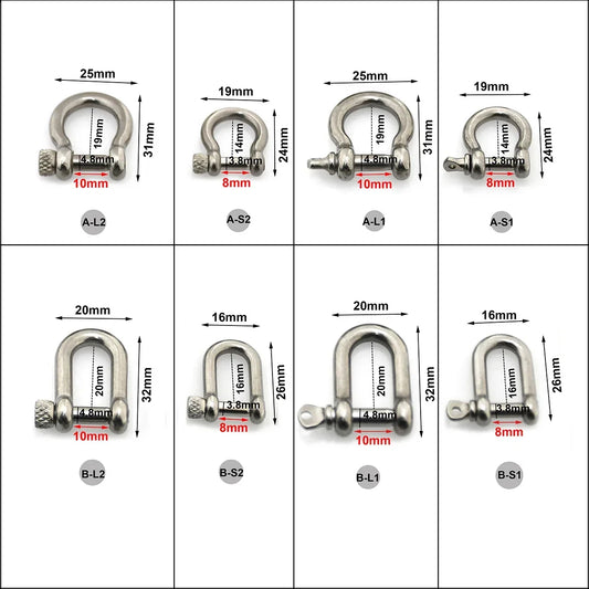 Stainless Steel Bow Shape Shackle Carabiner D Ring Fob Key Ring Keychain Hook for Camping Hiking Screw Joint Connector Buckle