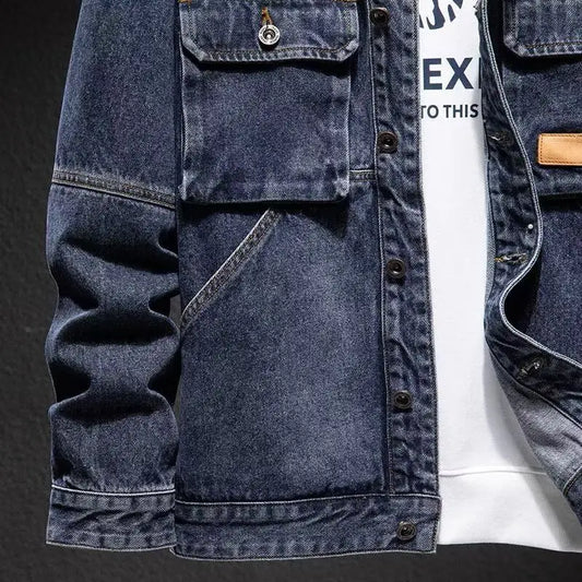 Loose Fit Men's Denim Jacket Outdoor Style Autumn Winter New Arrival Multi Pocket Youth Jacket Casual Workwear Polyester Cott...