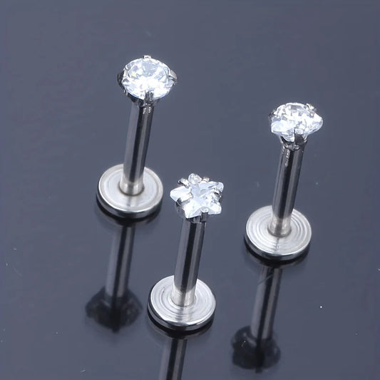 1pcs 6/8/10mm Stainless Steel Lip Rings Zircon Round Square Heart Star Tragus Cartilage Helix Earrings Body Piercing Jewelry