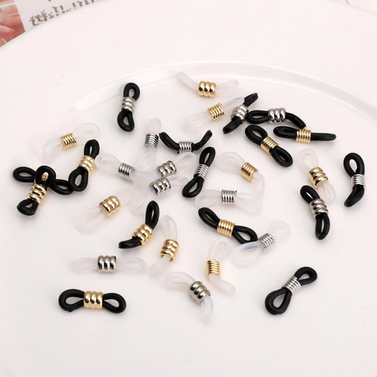 2Pcs 20x6mm 18K Gold/Platinum Plated Adjustable Anti-Slip Eyeglass Chain Ends Retainer Silicone Glasses Ring Loop Connectors