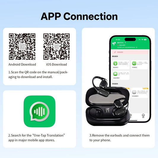 MSAI T23 AI Translator Earbuds 138 Languages Multilingual Translate APP Bluetooth Low Latency Real Time Offline Translation