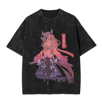Washed T Shirts Satono Diamond Uma Musume Anime Hip Hop Fashion T-Shirts Street  Streetwear Cotton Summer Tops Tees Men Women