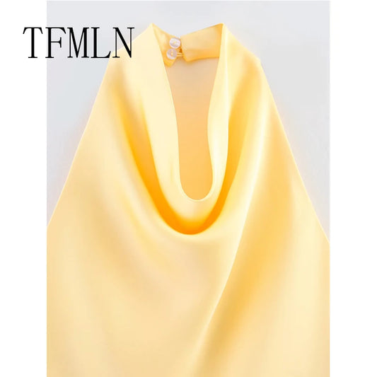 TFMLN 2025 Women Sexy Halter Top Spring Summer Sexy Backless High Street Waistcoat Female Fashion Solid Elegant Halter Neck Tops