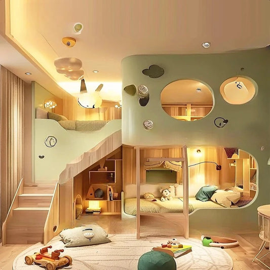 Green tree house b ed, round hole be d, parallel dislocation be d, upper and lower large and low beds, with ladder cabinet