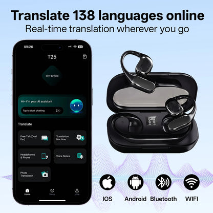 MSAI T23 AI Translator Earbuds 138 Languages Multilingual Translate APP Bluetooth Low Latency Real Time Offline Translation