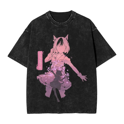 Washed T Shirts Satono Diamond Uma Musume Anime Hip Hop Fashion T-Shirts Street  Streetwear Cotton Summer Tops Tees Men Women