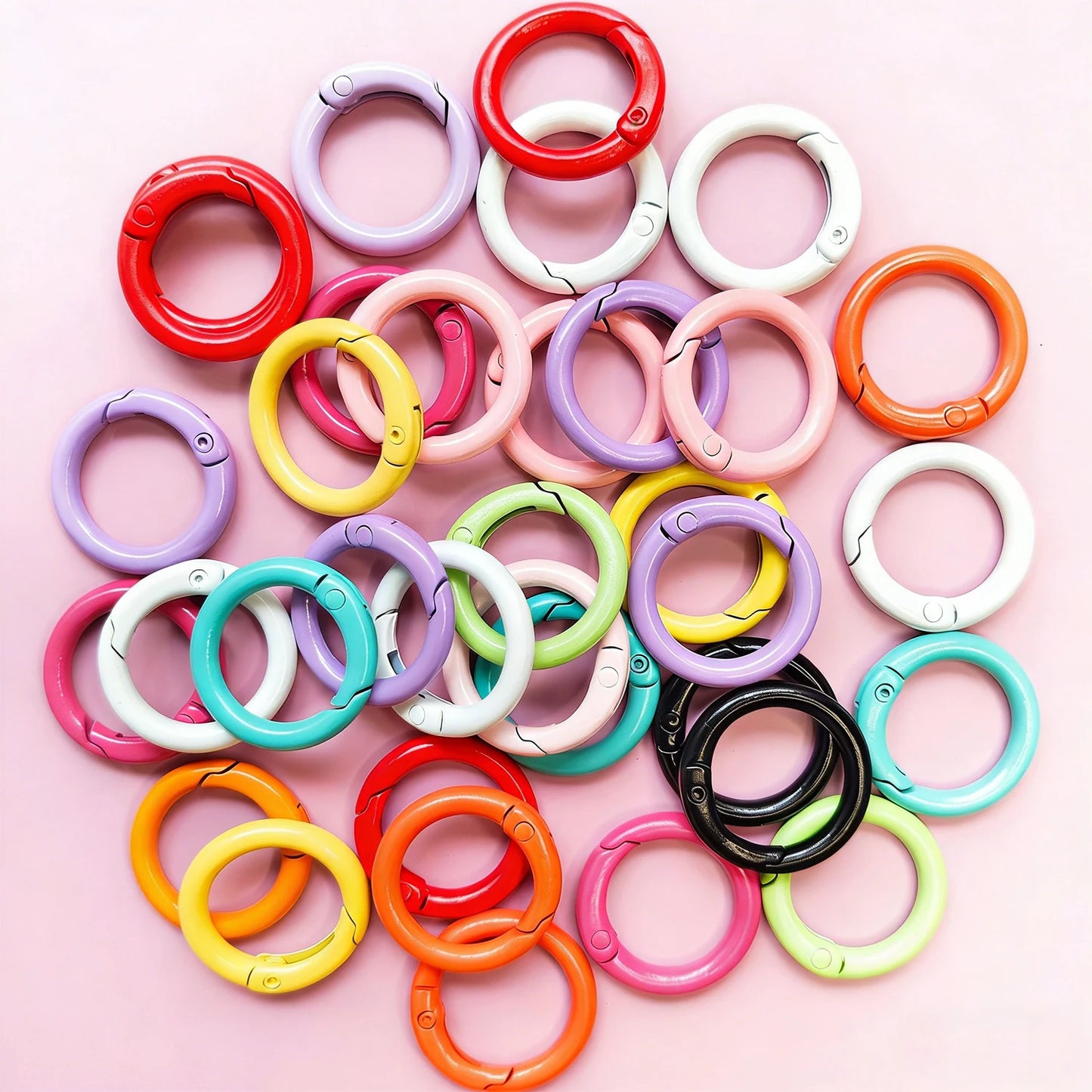 20mm Candy-Colored Spring Clasps, Spring Rings for Keychain Accessories, DIY Findings, Baked Enamel Split Rings, Round Ring