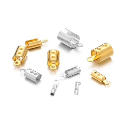 50pcs Stainless Steel High Quality Crimp End Beads Caps Leather Cord Clips for DIY Jewelry Making Necklace Connectors Supplies