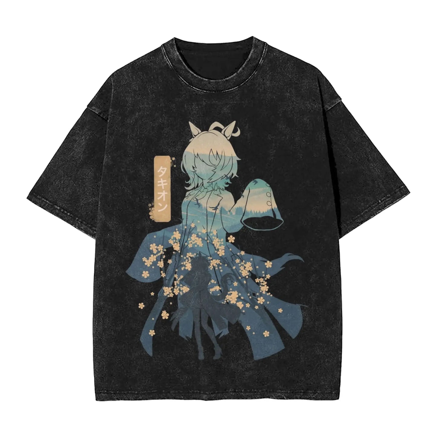 Washed T Shirts Satono Diamond Uma Musume Anime Hip Hop Fashion T-Shirts Street  Streetwear Cotton Summer Tops Tees Men Women