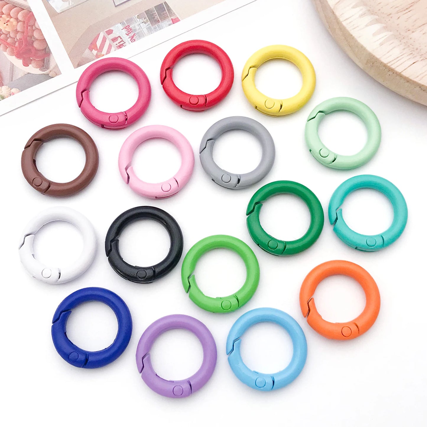20mm Candy-Colored Spring Clasps, Spring Rings for Keychain Accessories, DIY Findings, Baked Enamel Split Rings, Round Ring