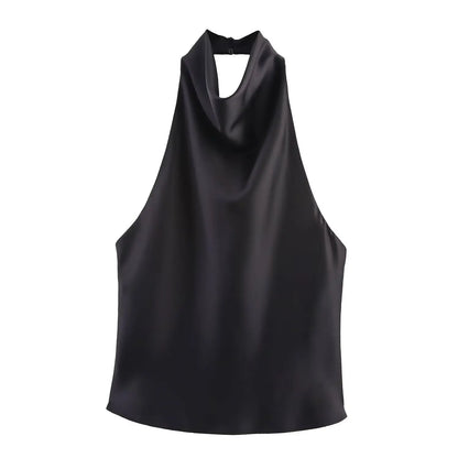 TFMLN 2025 Women Sexy Halter Top Spring Summer Sexy Backless High Street Waistcoat Female Fashion Solid Elegant Halter Neck Tops