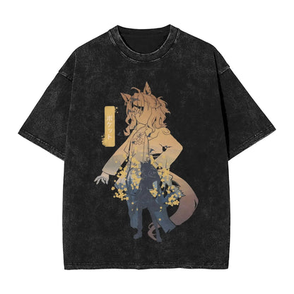 Washed T Shirts Satono Diamond Uma Musume Anime Hip Hop Fashion T-Shirts Street  Streetwear Cotton Summer Tops Tees Men Women