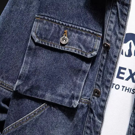 Loose Fit Men's Denim Jacket Outdoor Style Autumn Winter New Arrival Multi Pocket Youth Jacket Casual Workwear Polyester Cott...