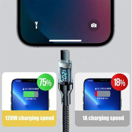 120W USB-C Fast Charging Cable PD Quick Charger Data Cord Type C Charge Cable For iPhone Samsung Xiaomi VIVO Mobile Phones Cable