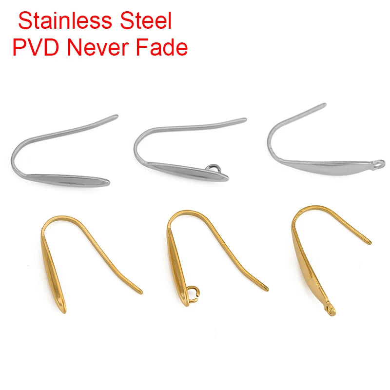 10pcs Never Fade Stainless Steel Earring Hooks Wire Making PVD Hypoallergenic Earrings Clasps Supplies For Diy Jewelry Findings
