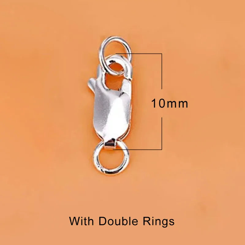 Genuine Real Pure Solid 925 Sterling Silver Lobster Clasp Hook Claw Buckle With Double Sealed Ring Connector Jewelry Findings