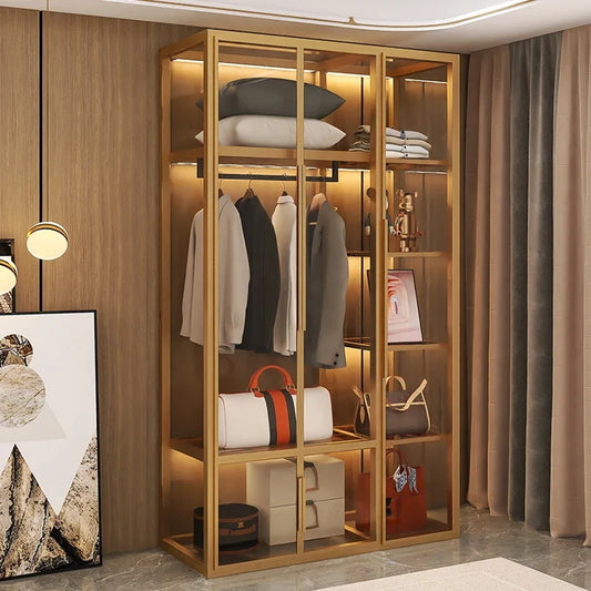 Home bedroom aluminum alloy coat cabinet combined with cloakroom assembly glass storage cabinet