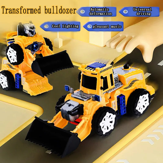 Electric Double Variable Bulldozer Toy Car - Transformation Robot Feature Automatic Change Baby Holiday Gift