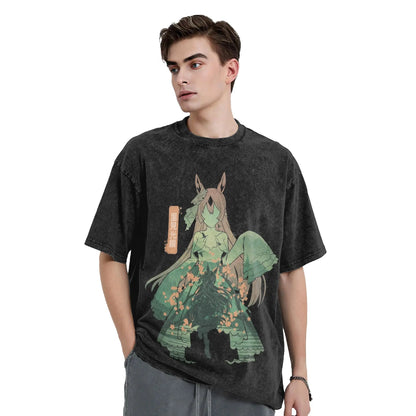 Washed T Shirts Satono Diamond Uma Musume Anime Hip Hop Fashion T-Shirts Street  Streetwear Cotton Summer Tops Tees Men Women