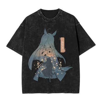 Washed T Shirts Satono Diamond Uma Musume Anime Hip Hop Fashion T-Shirts Street  Streetwear Cotton Summer Tops Tees Men Women