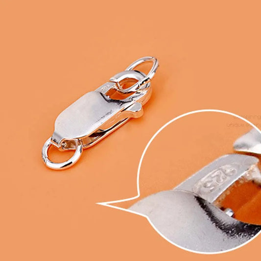 Genuine Real Pure Solid 925 Sterling Silver Lobster Clasp Hook Claw Buckle With Double Sealed Ring Connector Jewelry Findings