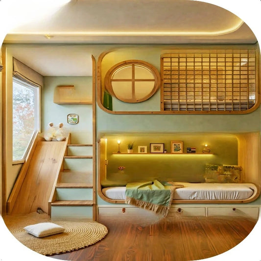 wind tree house children's bed male baby brother getting on and off the bed with slide staircase storage solid wood