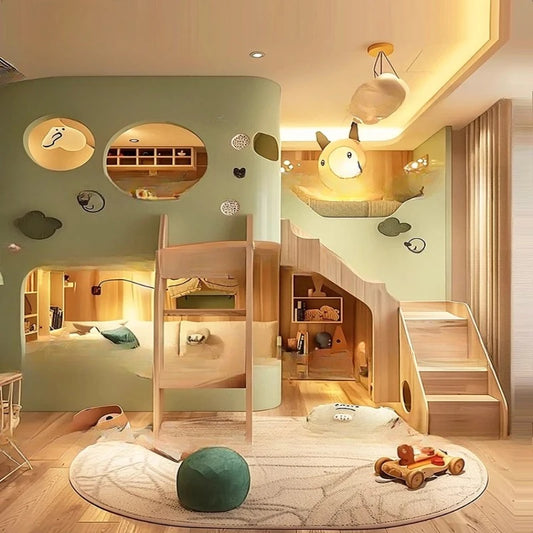 Green tree house b ed, round hole be d, parallel dislocation be d, upper and lower large and low beds, with ladder cabinet