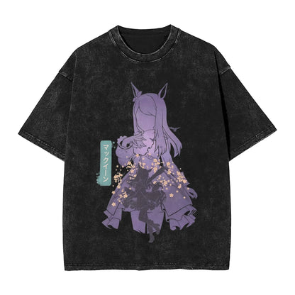Washed T Shirts Satono Diamond Uma Musume Anime Hip Hop Fashion T-Shirts Street  Streetwear Cotton Summer Tops Tees Men Women