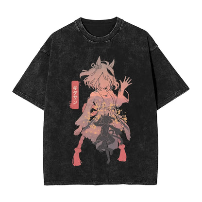 Washed T Shirts Satono Diamond Uma Musume Anime Hip Hop Fashion T-Shirts Street  Streetwear Cotton Summer Tops Tees Men Women
