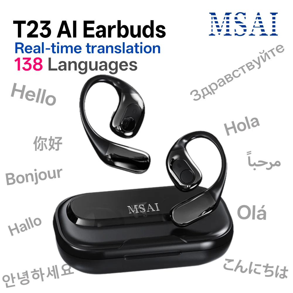 MSAI T23 AI Translator Earbuds 138 Languages Multilingual Translate APP Bluetooth Low Latency Real Time Offline Translation