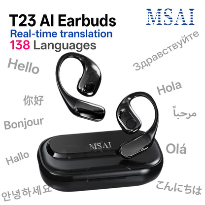 MSAI T23 AI Translator Earbuds 138 Languages Multilingual Translate APP Bluetooth Low Latency Real Time Offline Translation