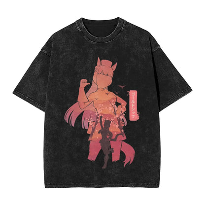 Washed T Shirts Satono Diamond Uma Musume Anime Hip Hop Fashion T-Shirts Street  Streetwear Cotton Summer Tops Tees Men Women