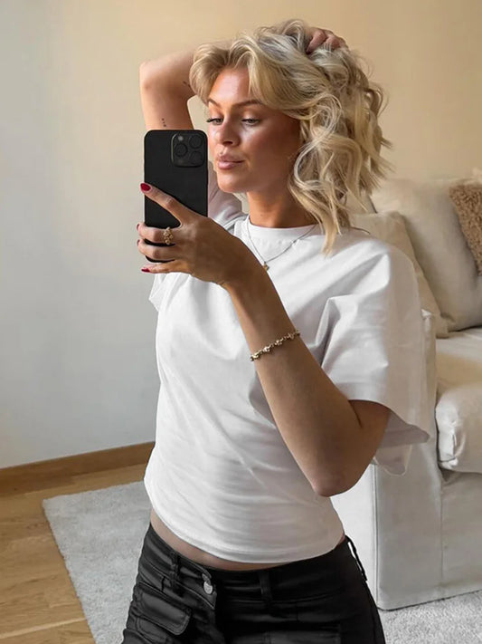 Gray Cropped T-shirt Women's O-neck Corset Tops Fashion Casual Solid Streetwear Spring Summer Short Tee Shirts for Girls