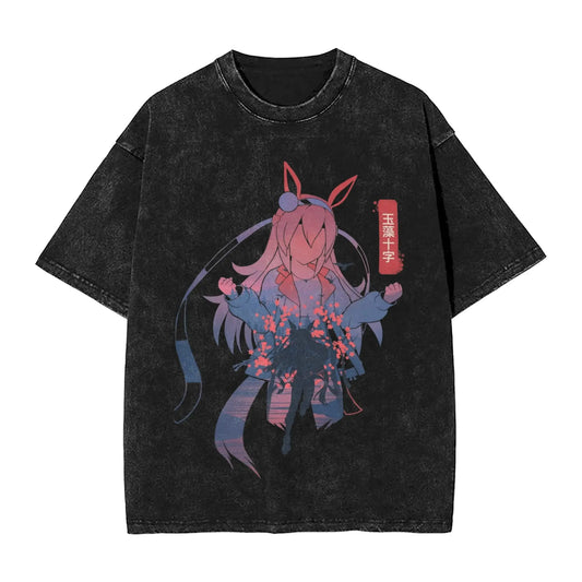 Washed T Shirts Satono Diamond Uma Musume Anime Hip Hop Fashion T-Shirts Street  Streetwear Cotton Summer Tops Tees Men Women