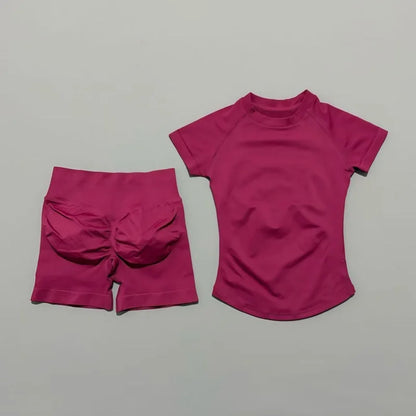 2 Pcs HISTELLO Impact Gym Sets Short Sleeve Seamless Yoga Clothing Fitness Set Women Workout Running Sports Short Leggings Suit